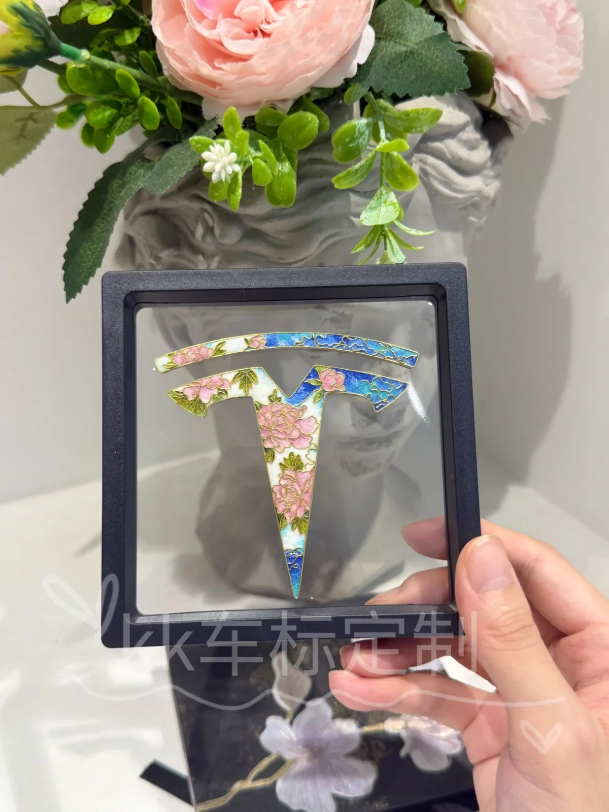 🌸[Handcrafted] Custom Tesla Peony Floral Emblem - Enamel Cloisonné Art ...
