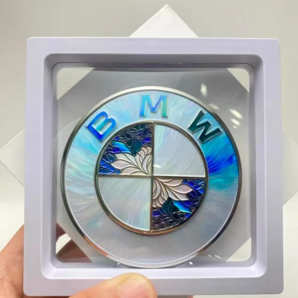 💠 [Ready to Ship] BMW Blue Peony & Marble Texture Art Emblem - Zinc Alloy Series - Premium Badge
