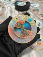 🌺 [Ready to Ship] BMW Red Peony & Colorful Marble Texture Art Emblem - Zinc Alloy Series - Premium Badge