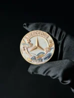🍂 [Ready to Ship] Mercedes-Benz Gold Leaf & Blue Cloud Emblem - Artistic Trident Series - Premium Badge - Image 2